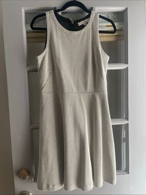 LOFT Black & White Striped Sleeveless Fit-and-Flare Dress